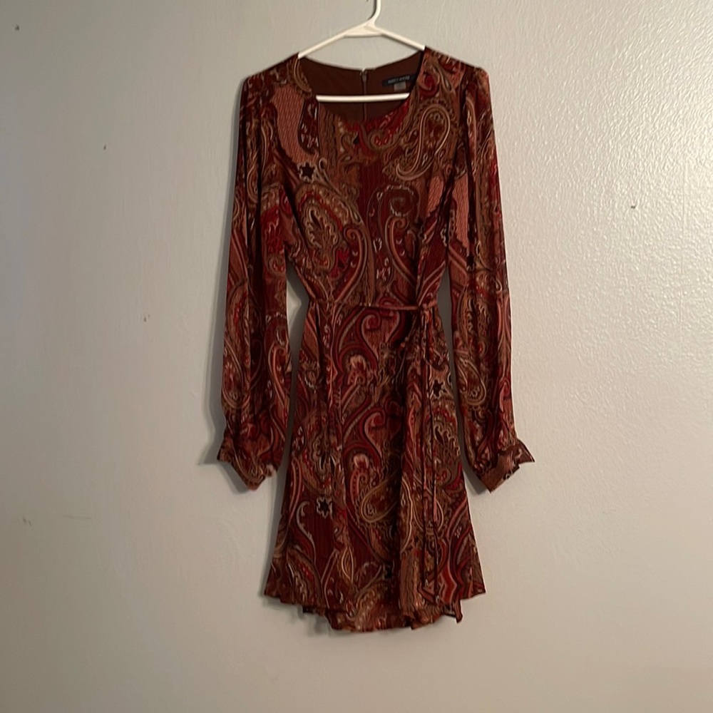 Brown with red tie dress.